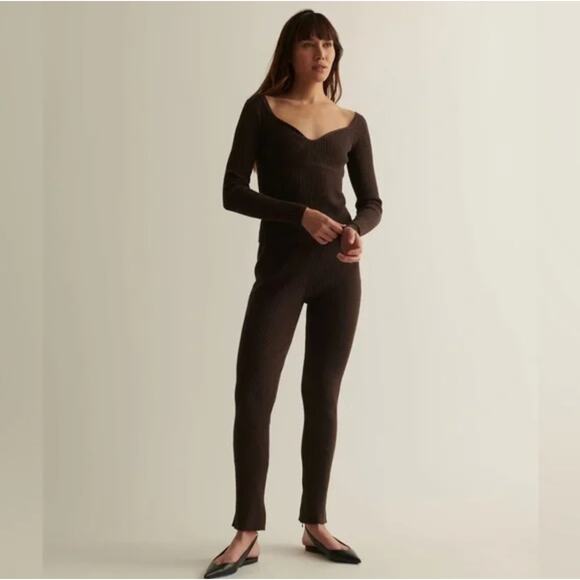 Cotton Cashmere Sweetheart Ribbed Knit Sweater Top Sea Moss XS Preppy Coquette - Picture 11 of 11